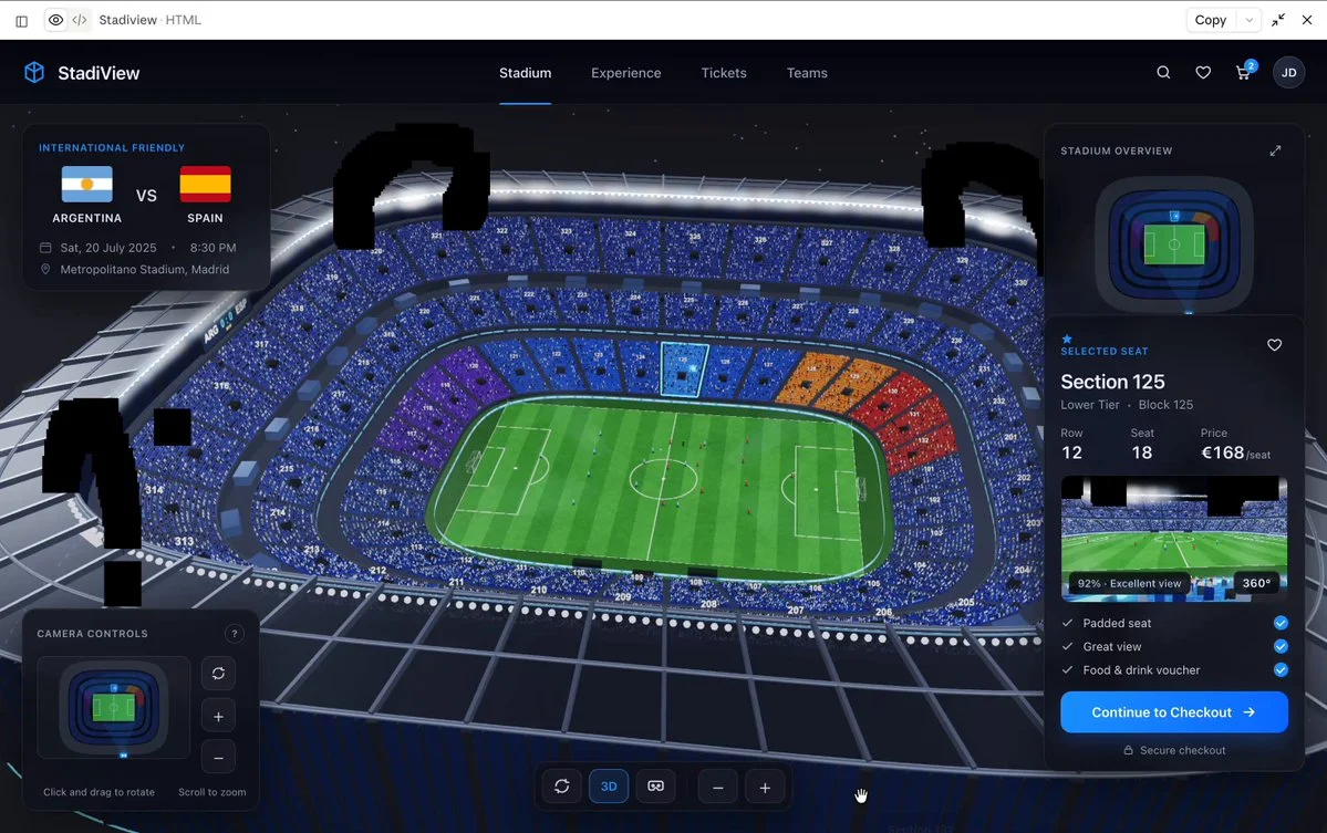 Detailed 3D stadium recreation