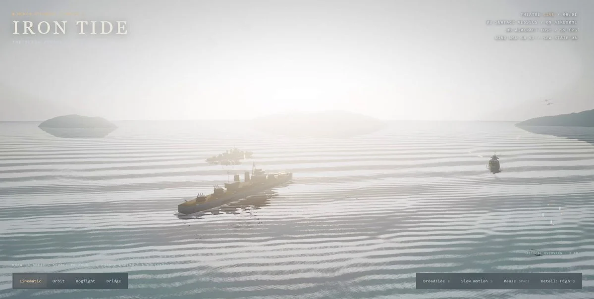 Single-turn Three.js naval war scene