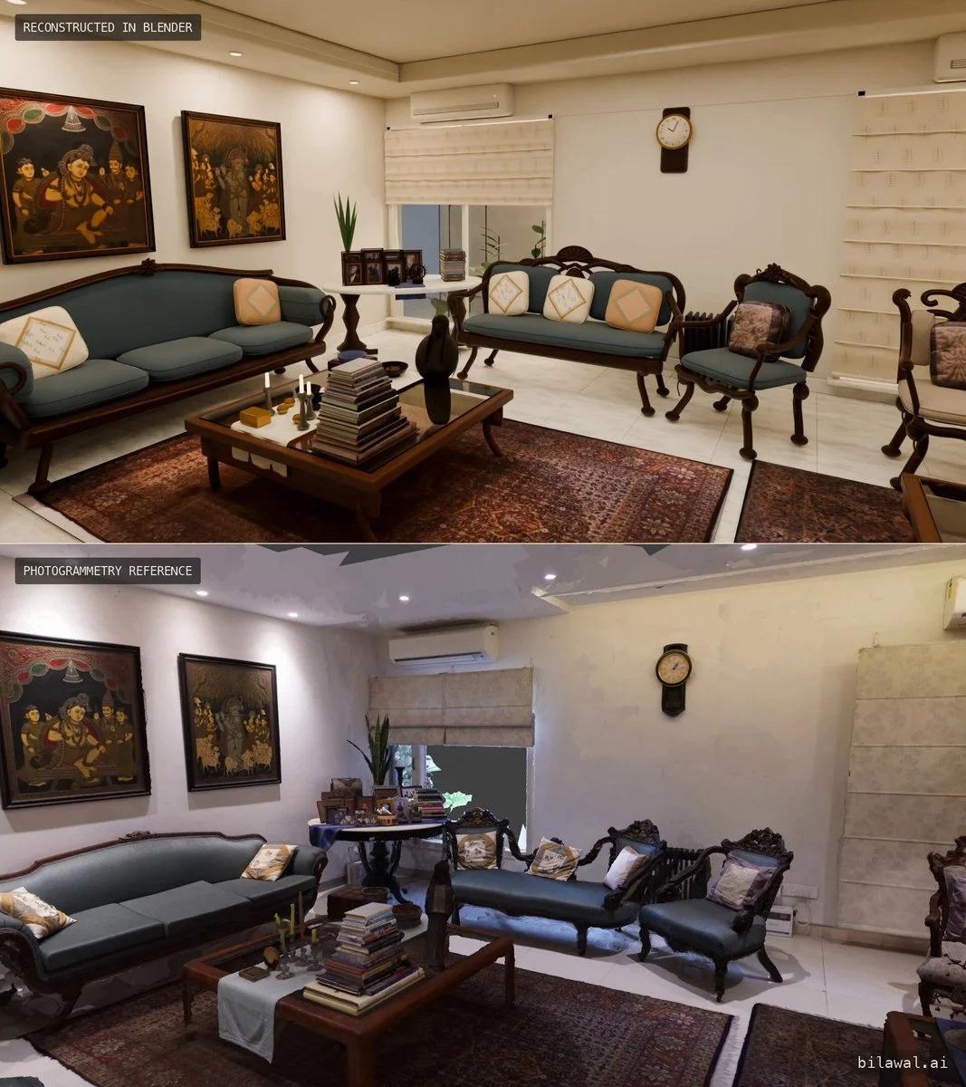 Photogrammetry scan to editable living room