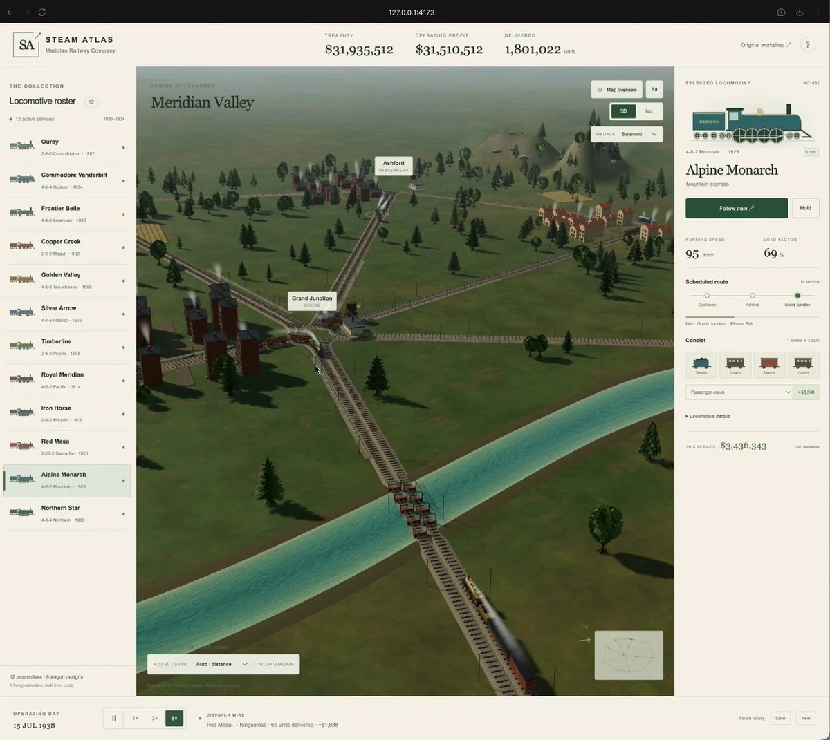 Railway network simulation game