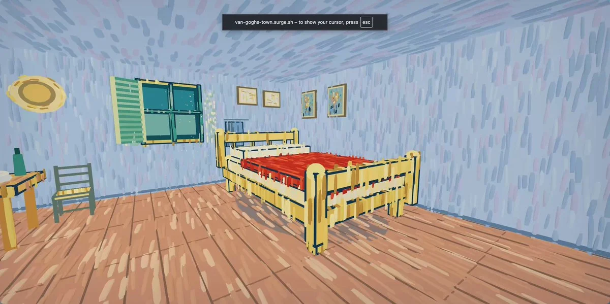 Walkable town made from six Van Gogh paintings
