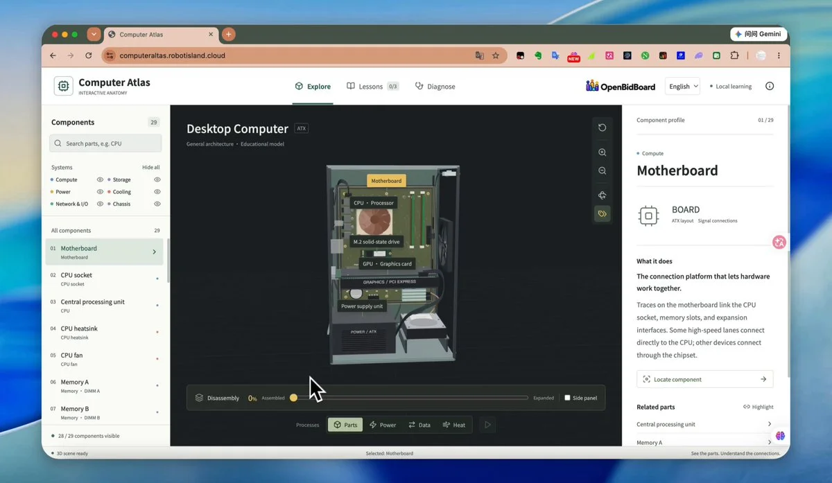Exploded desktop-computer atlas