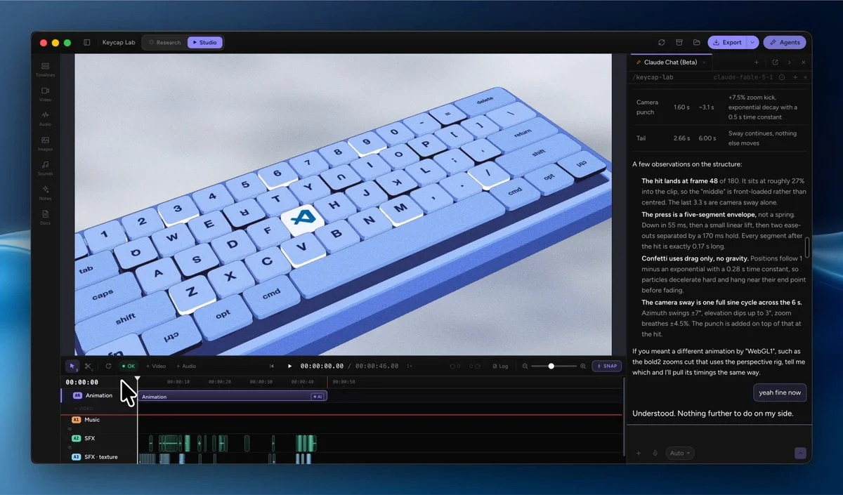 Editable 3D keyboard animation