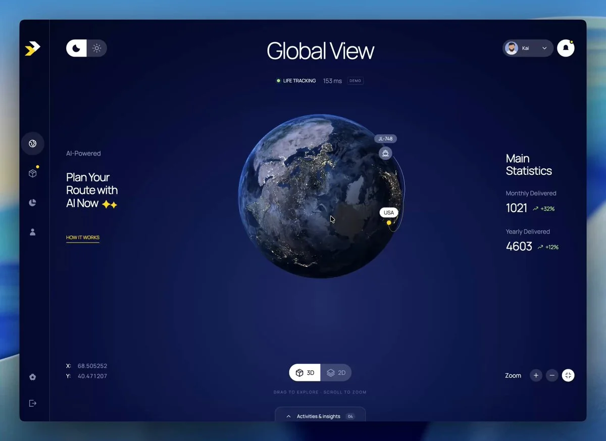 Interactive globe dashboard