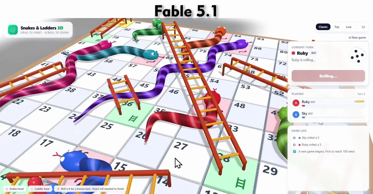 Playable 3D Snakes and Ladders