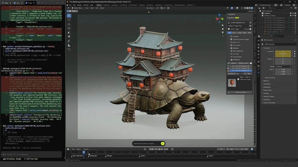 Assemble and animate generated 3D assets