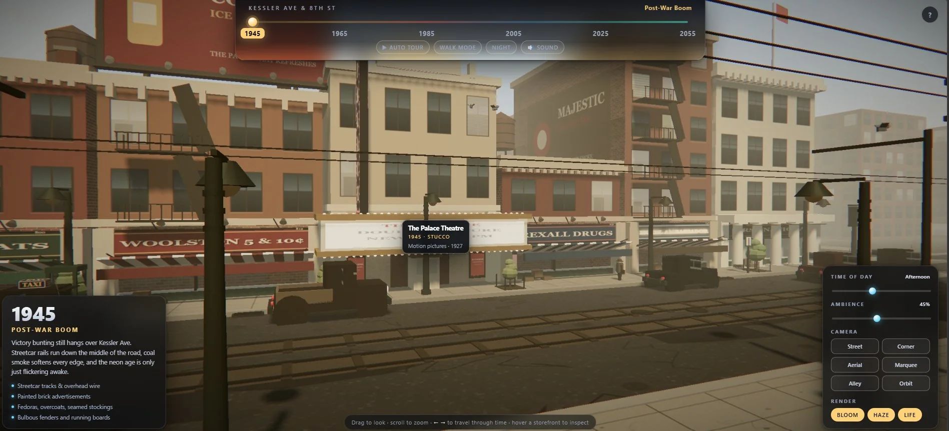Kimi K3 prompt for a transforming Three.js city block scene