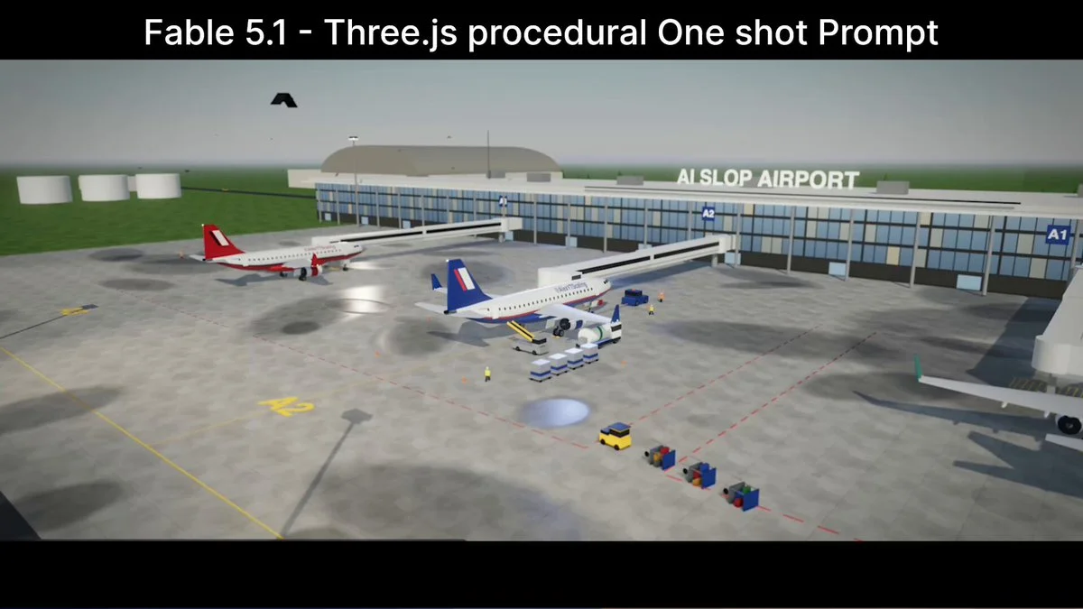 One-shot Three.js airport simulation