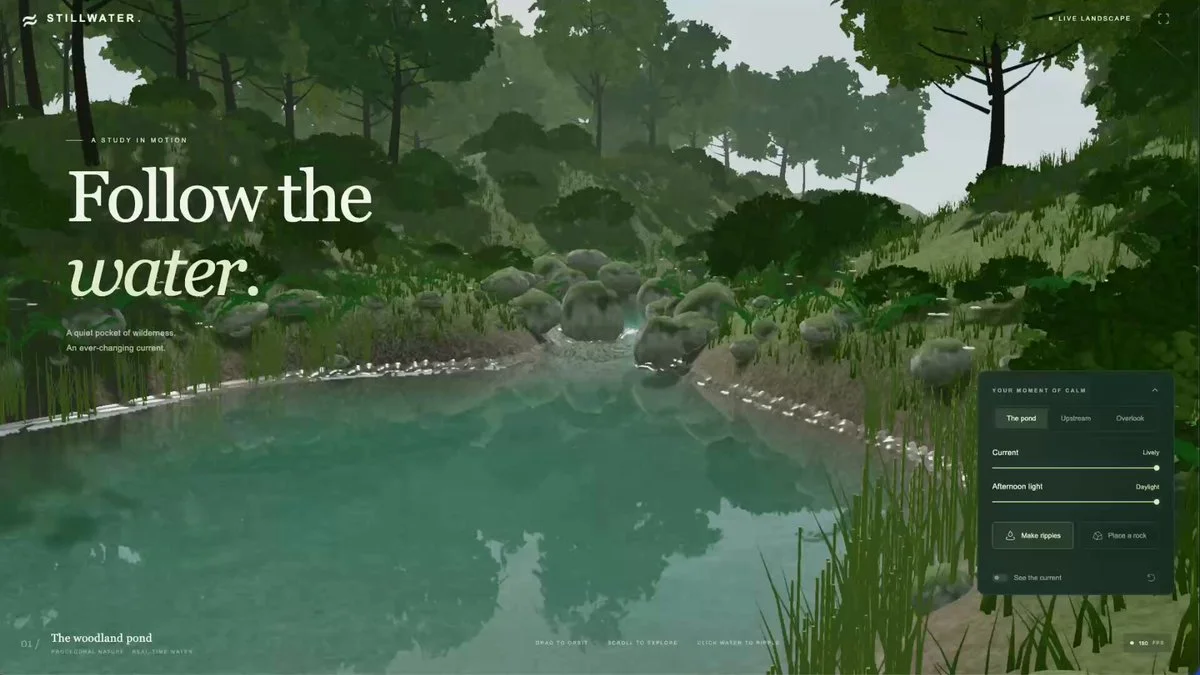 Interactive browser river scene