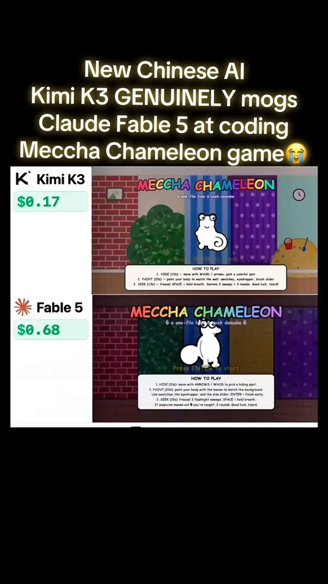 Hide-and-seek 3D game prompt with chameleon and robot