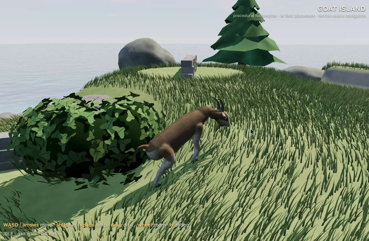 Virtual island with a pet goat