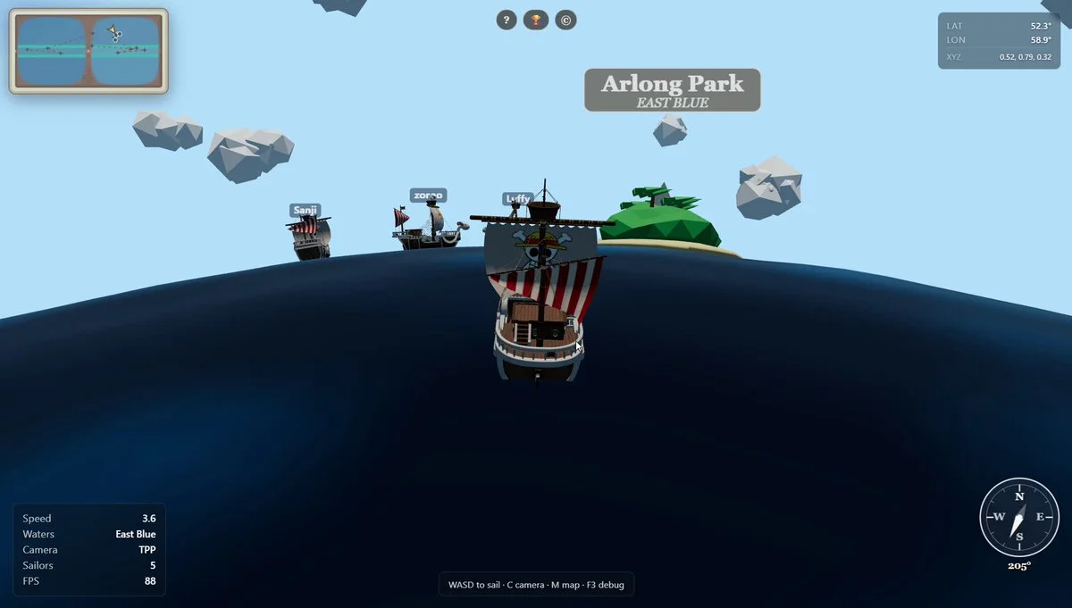 Multiplayer pirate world in Three.js