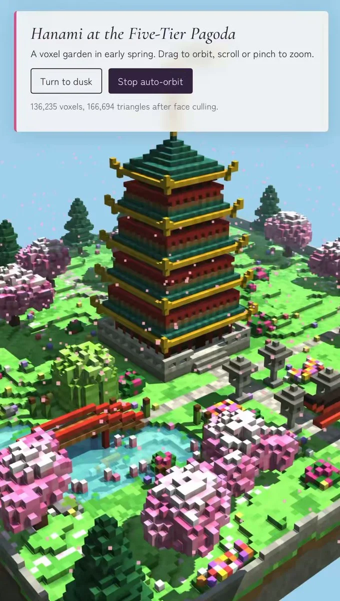 Deterministic 136,000-voxel pagoda