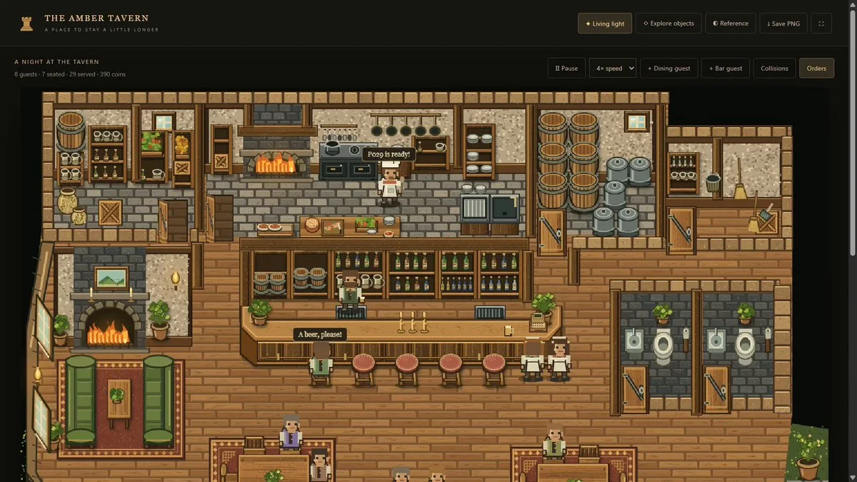Tavern with working staff and guests