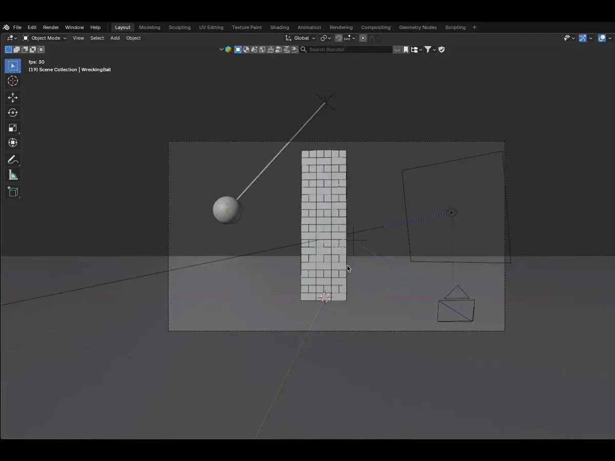 Blender wrecking-ball physics test