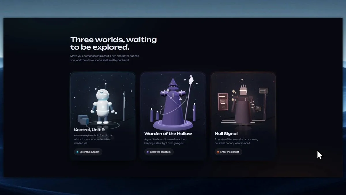 Interactive 3D character cards